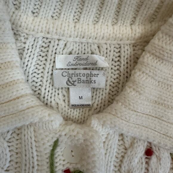 Vtg Christopher Banks Christmas Cardigan Sz M Button Cable Knit Candy Granny - Picture 4 of 8